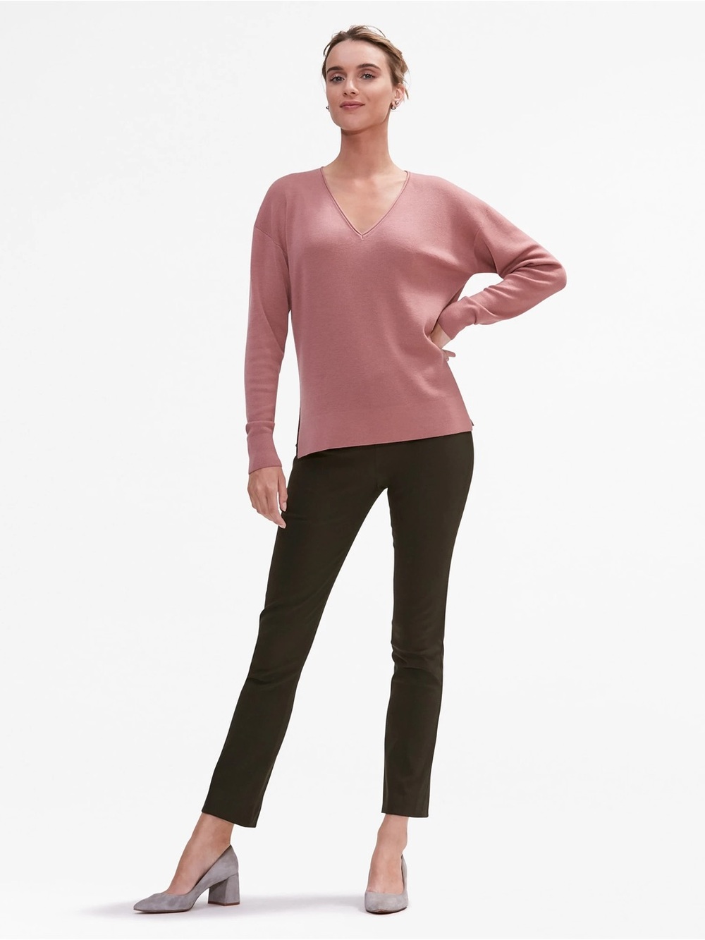 MM. Lafleur Rose V-Neck Fonda Merino Wool Knit Sweater